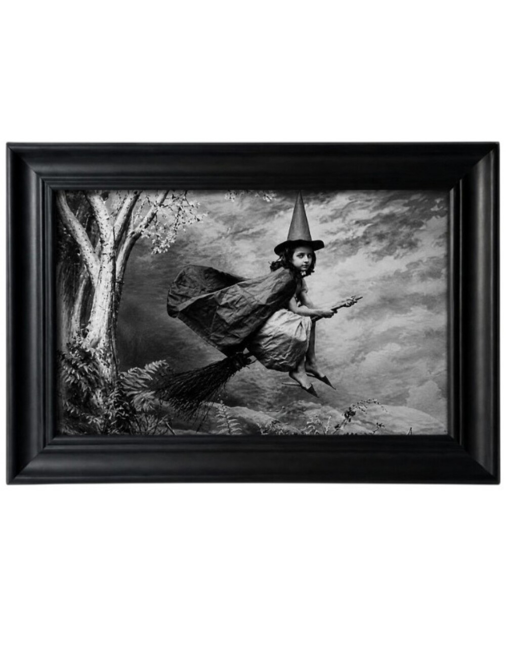 Vintage Flying Lil Witch Wican Pagan Halloween Witches Framed Photo Print Art